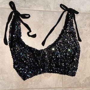 Free People | Intimately Black Sequin Tie-Strap Bralette | XS-S | Like New